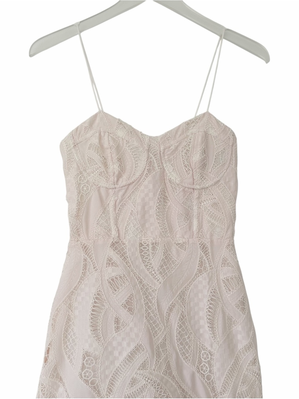 NWOT PatBo Aura Lace Flutter White Light Pink Bridal Midi Dress Size 0 - Picture 5 of 13